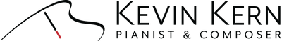 Kevin Kern, pianist and composer, logo of a piano lid with a white cane acting as the stick