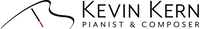 Kevin Kern, pianist and composer, logo of a piano lid with a white cane acting as the stick