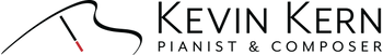 Kevin Kern, pianist and composer, logo of a piano lid with a white cane acting as the stick