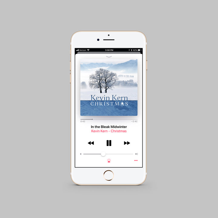 iPhone displaying a selection from the digital album by Kevin Kern, Christmas.